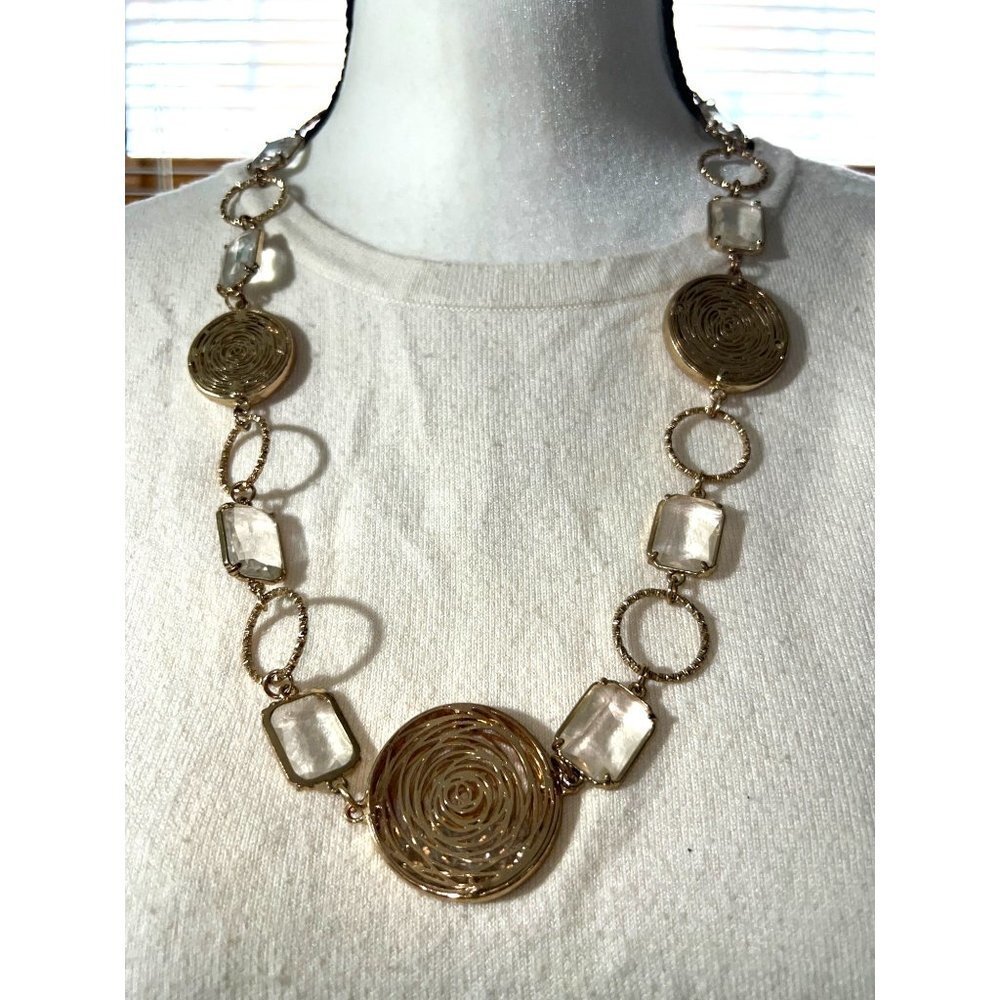 Gold-tone Coin and Acrylic Necklace -- 26"